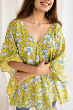 Jisha Sanganeri Yellow Cotton Short Top
