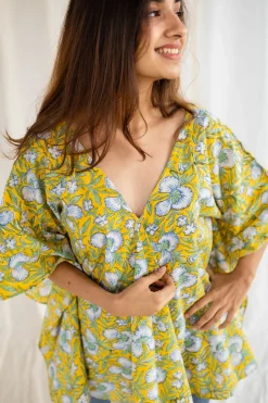 Jisha Sanganeri Yellow Cotton Short Top