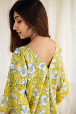 Jisha Sanganeri Yellow Cotton Short Top