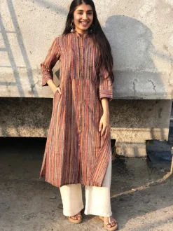 Kalamkari Striped Threaded Cotton Kurta