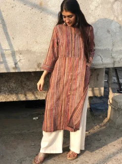 Kalamkari Striped Threaded Cotton Kurta