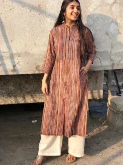 Kalamkari Striped Threaded Cotton Kurta