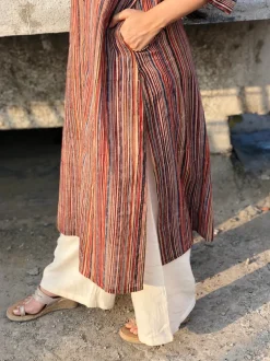 Kalamkari Striped Threaded Cotton Kurta