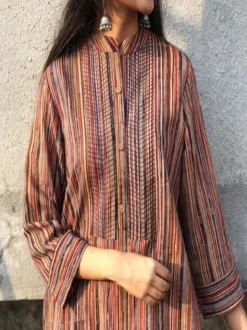 Kalamkari Striped Threaded Cotton Kurta
