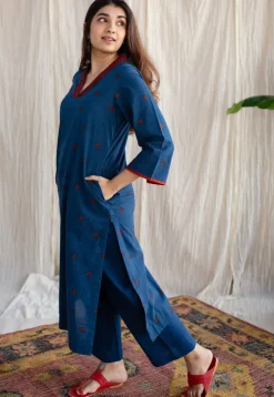 Kamal Indigo Ajrakh Cotton Straight Kurta