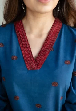Kamal Indigo Ajrakh Cotton Straight Kurta