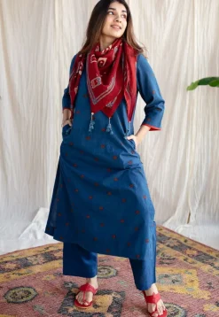 Kamal Indigo Ajrakh Cotton Straight Kurta