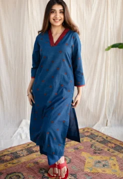 Kamal Indigo Ajrakh Cotton Straight Kurta