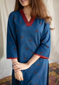 Kamal Indigo Ajrakh Cotton Straight Kurta