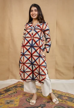 Kanha White Clamp Dyed Linen Cotton Straight Kurta