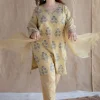 Kavya Yellow Ajrakh Cotton Straight Kurta with Hand Embroidery