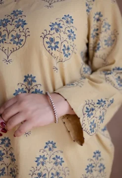 Kavya Yellow Ajrakh Cotton Straight Kurta with Hand Embroidery