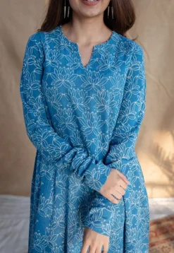 Kaya Blue Kali Dabu Slub Cotton Kurta with Hand Embroidery