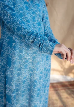 Kaya Blue Kali Dabu Slub Cotton Kurta with Hand Embroidery