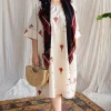 Kayra Off White Ajrakh Cotton Anti-Fit Dress with Hand Embroidery