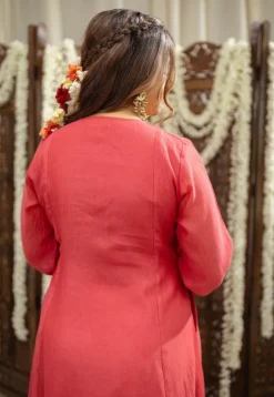 Ketika Crimson Angrakha Chanderi Silk Gota Patti Kurta Set (Set of 3)