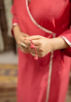 Ketika Crimson Angrakha Chanderi Silk Gota Patti Kurta Set (Set of 3)