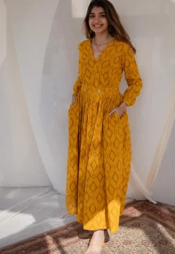 Kimaya Yellow Wrap Around Slub Cotton Dress