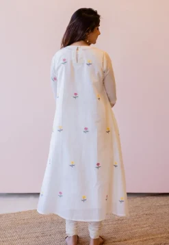 Kiran Off White Jamdani Handspun Handwoven Cotton A Line Kurta