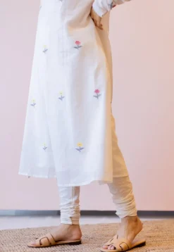 Kiran Off White Jamdani Handspun Handwoven Cotton A Line Kurta