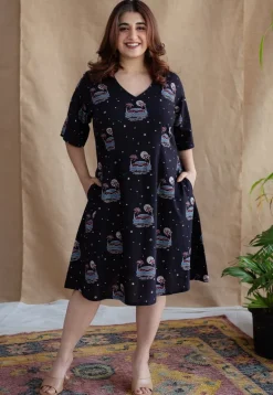 Kochi Ajrakh Black Cotton Dress