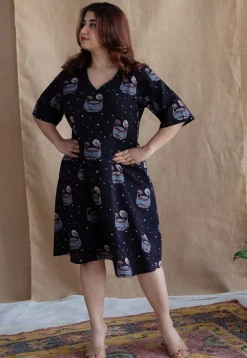 Kochi Ajrakh Black Cotton Dress