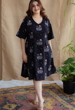 Kochi Ajrakh Black Cotton Dress