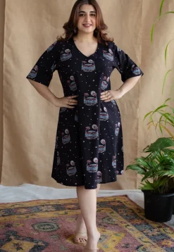 Kochi Ajrakh Black Cotton Dress