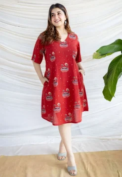 Kochi Madder Ajrakh Cotton A Line Dress
