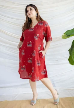 Kochi Madder Ajrakh Cotton A Line Dress