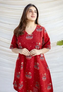 Kochi Madder Ajrakh Cotton A Line Dress