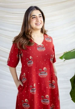Kochi Madder Ajrakh Cotton A Line Dress