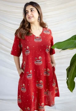 Kochi Madder Ajrakh Cotton A Line Dress