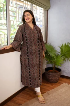 Kusha Floral Border Jaal Ajrakh Cotton Kurta