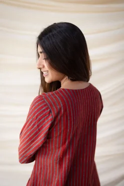 Leena Red Stripe Ajrakh Cotton Kali Kurta