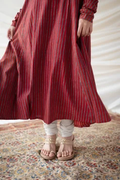 Leena Red Stripe Ajrakh Cotton Kali Kurta