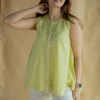Lina Light Green Solid Slub Cotton A Line Short Top with Hand Embroidery