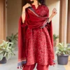 Madder Ajrakh Chanderi Silk Dupatta with Embroidery