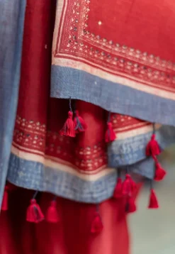 Madder Ajrakh Chanderi Silk Dupatta with Embroidery