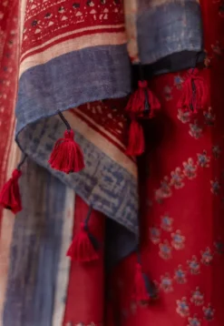 Madder Ajrakh Chanderi Silk Dupatta with Embroidery