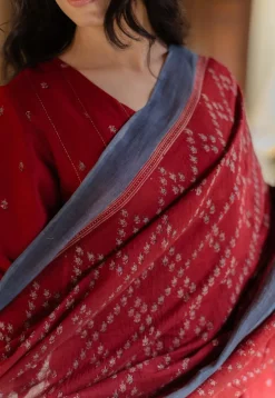 Madder Floral Line Ajrakh Chanderi Silk Dupatta