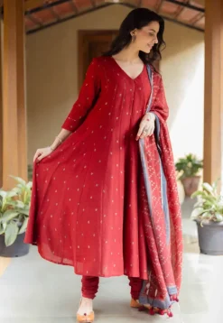 Madder Floral Line Ajrakh Chanderi Silk Dupatta