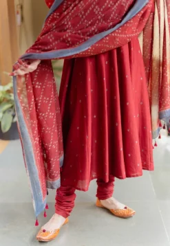 Madder Floral Line Ajrakh Chanderi Silk Dupatta