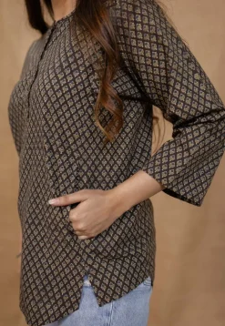 Maha Dark Brown Ajrakh Cotton Straight Short Top