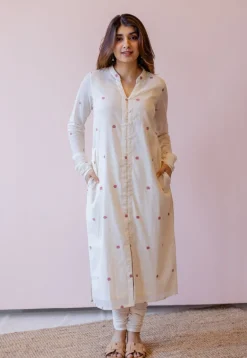 Mahi Off White Jamdani Handloom Cotton Straight Kurta