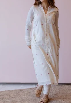 Mahi Off White Jamdani Handloom Cotton Straight Kurta