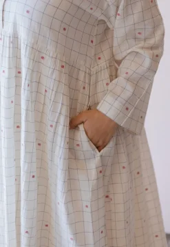 Maira Off White Jamdani Handloom Cotton A Line Dress