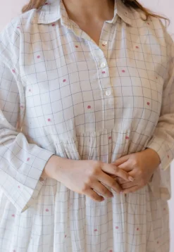Maira Off White Jamdani Handloom Cotton A Line Dress