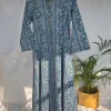 Malika Blue Dabu Slub Cotton Kali Kurta