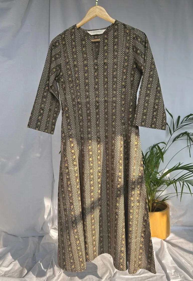 Malika Brown Ajrakh Cotton Kali Kurta